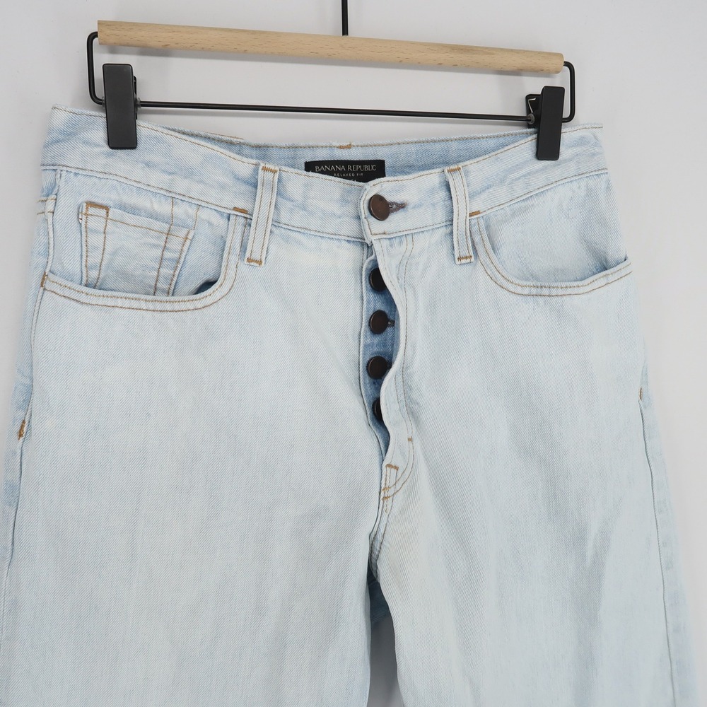 Banana Republic Mens‎ Relaxed Fit Jeans 28 Button Fly Bleach Blue Selvedge USA - Picture 2 of 8
